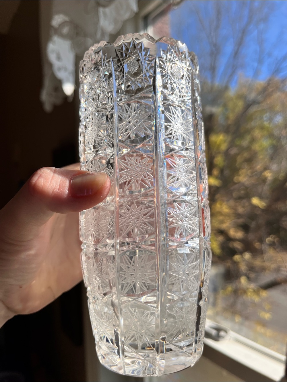 Vintage Czech Bohemian 24% Lead Crystal Vase with Queen’s Lace Pattern